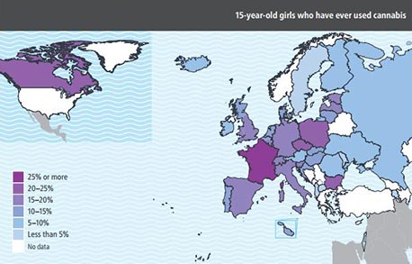 The 15-year-old girls who have ever used cannabis