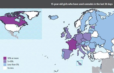 The 15-year-old girls who have used cannabis in the last 30 days