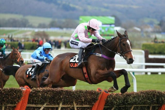 Vroum Vroum Mag jumps the final hurdle on the way to victory in the Mares' Hurdle