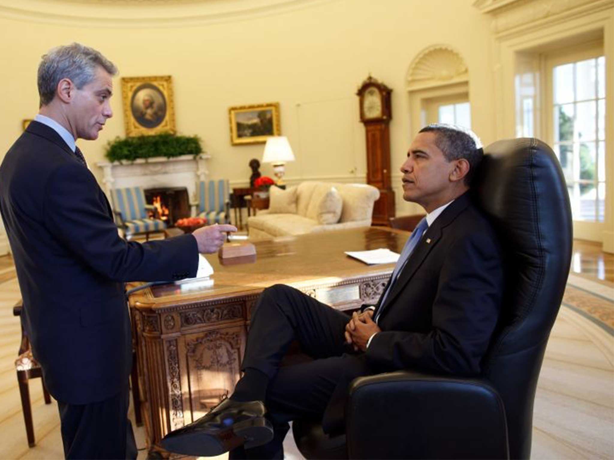 PRESIDENT OBAMA & Chief of Staff ROHM EMANUEL Oval Office Photo 
