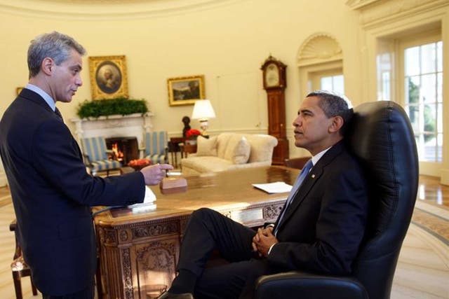 In the hot seat: Barack Obama and his Chief of Staff, Rahm Emanuel, in the Oval Office in 2009