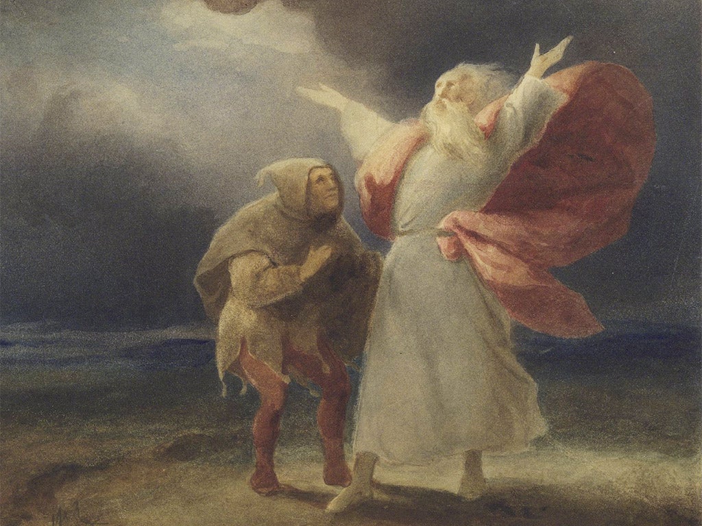 A watercolour of King Lear and the Fool in the storm, from the play's third act (Folger Shaekspeare Library)