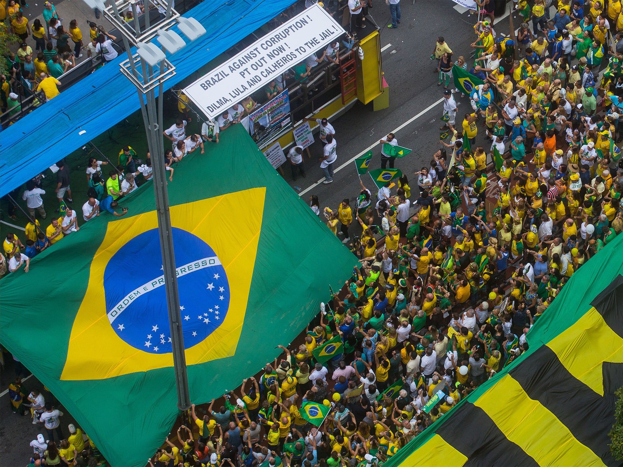 Protesters demanded the removal of President Dilma Rousseff at the weekend in Sao Paulo amid a corruption scandal and a deep economic recession