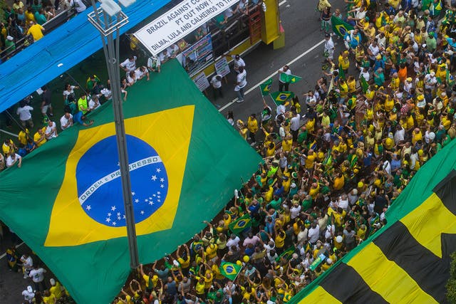 Protesters demanded the removal of President Dilma Rousseff at the weekend in Sao Paulo amid a corruption scandal and a deep economic recession