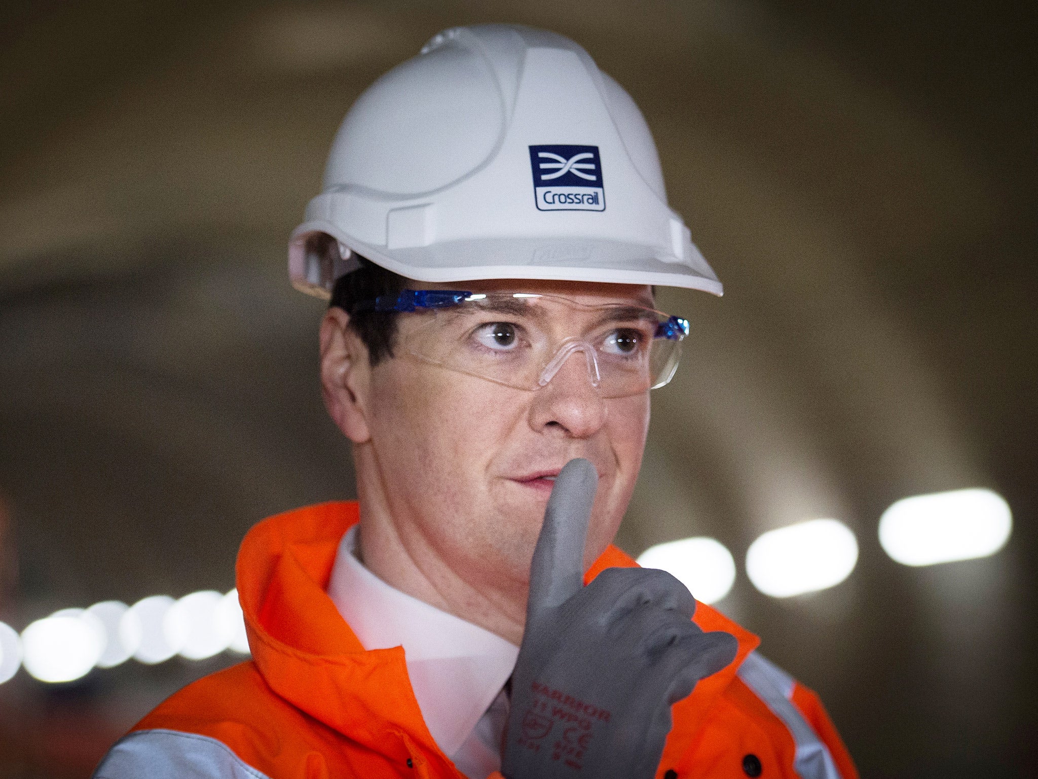 George Osborne visiting the Crossrail station construction site at Tottenham Court Road, in central London, on Tuesday