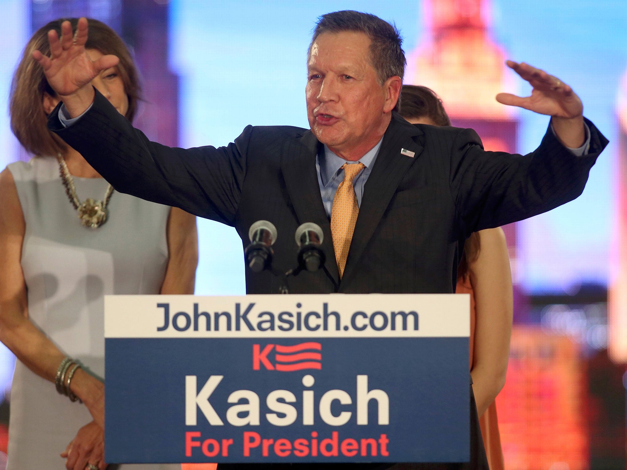 Republican presidential candidate John Kasich speaks to supporters after being declared the winner of the Ohio primary