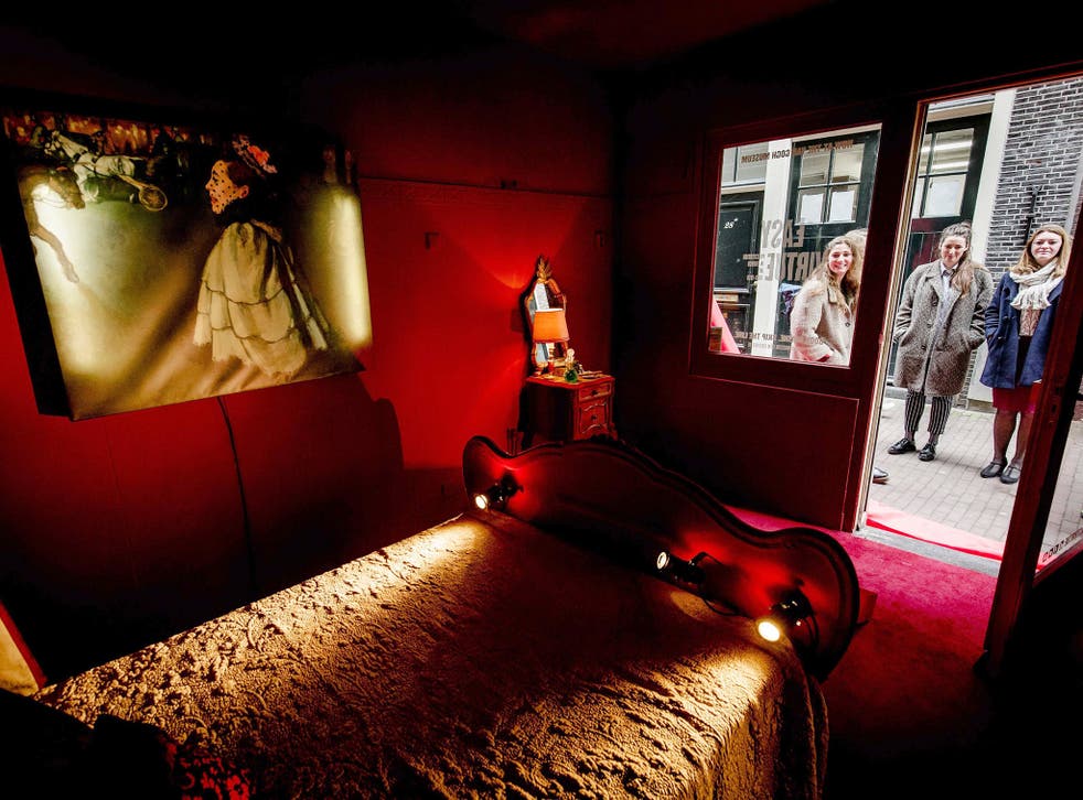 A view of one of the rooms, which is part of the exhibition Light Morals X Red Light District of the Van Gogh Museum in Amsterdam. This exhibition shows the prostitution in the nineteenth century