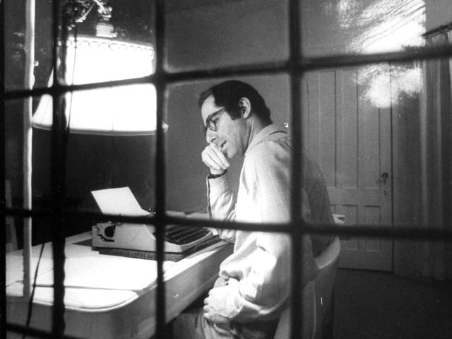 Philip Roth at his desk in the Yaddo artist' retreat in 1968