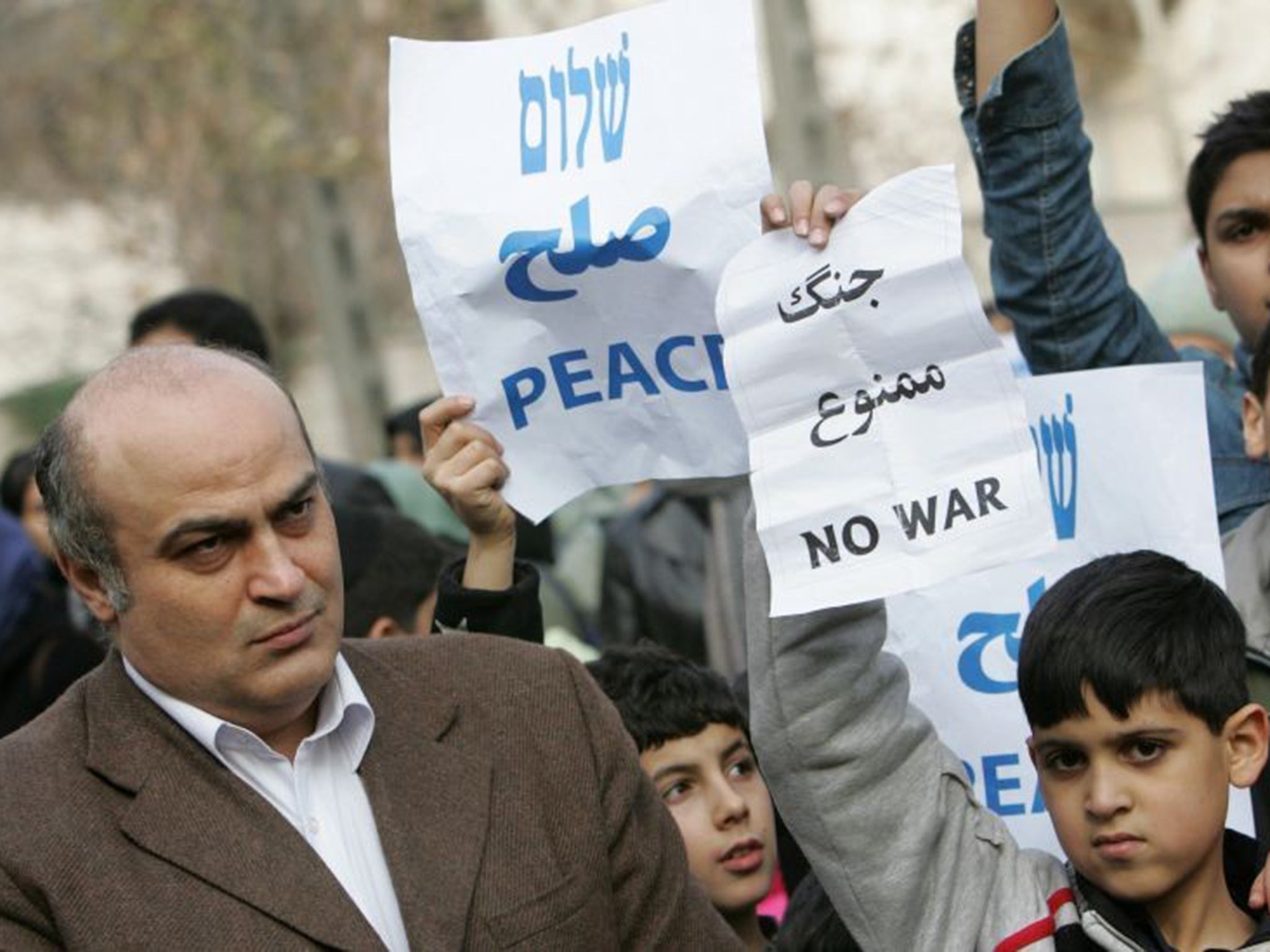 Iranian Jewish MP Siamak Morsadegh takes part in a protest outside the United Nations headquarters in Tehran