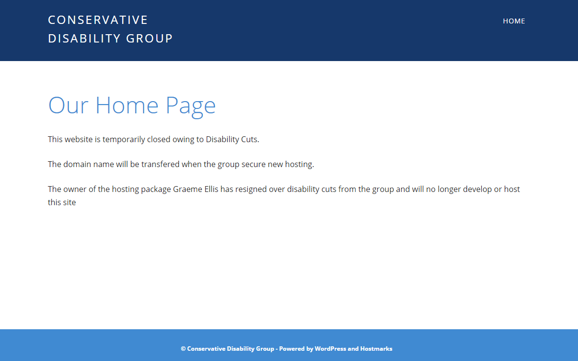 A screenshot of the Conservative Disability Group's website