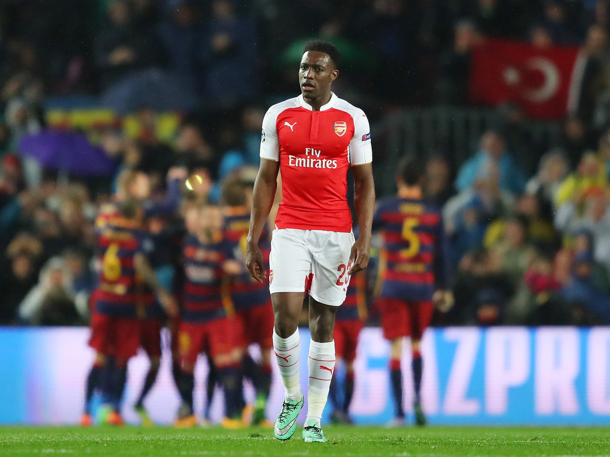 Danny Welbeck in action for Arsenal in their defeat by Barcelona this week