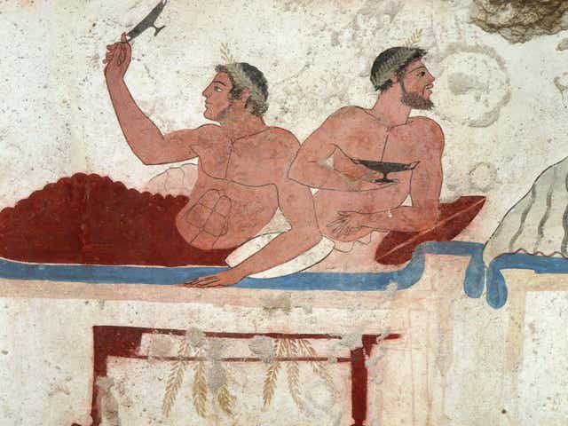 Eroticism: fresco from the Tomb of the Diver, Paestum, Italy