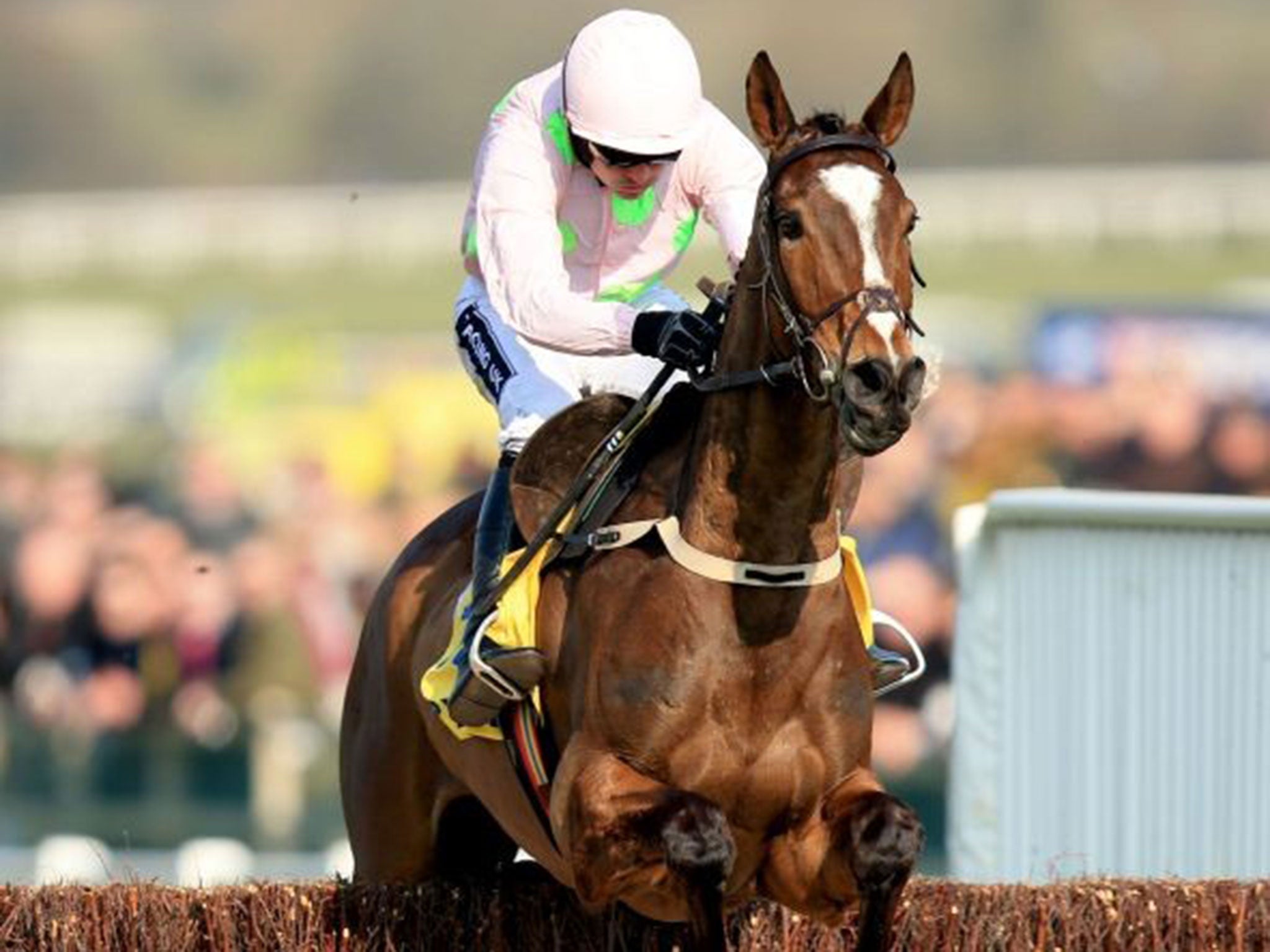 Ruby Walsh aboard Vautour as he jumps a fence on his way to victory in the Ryanair Cup