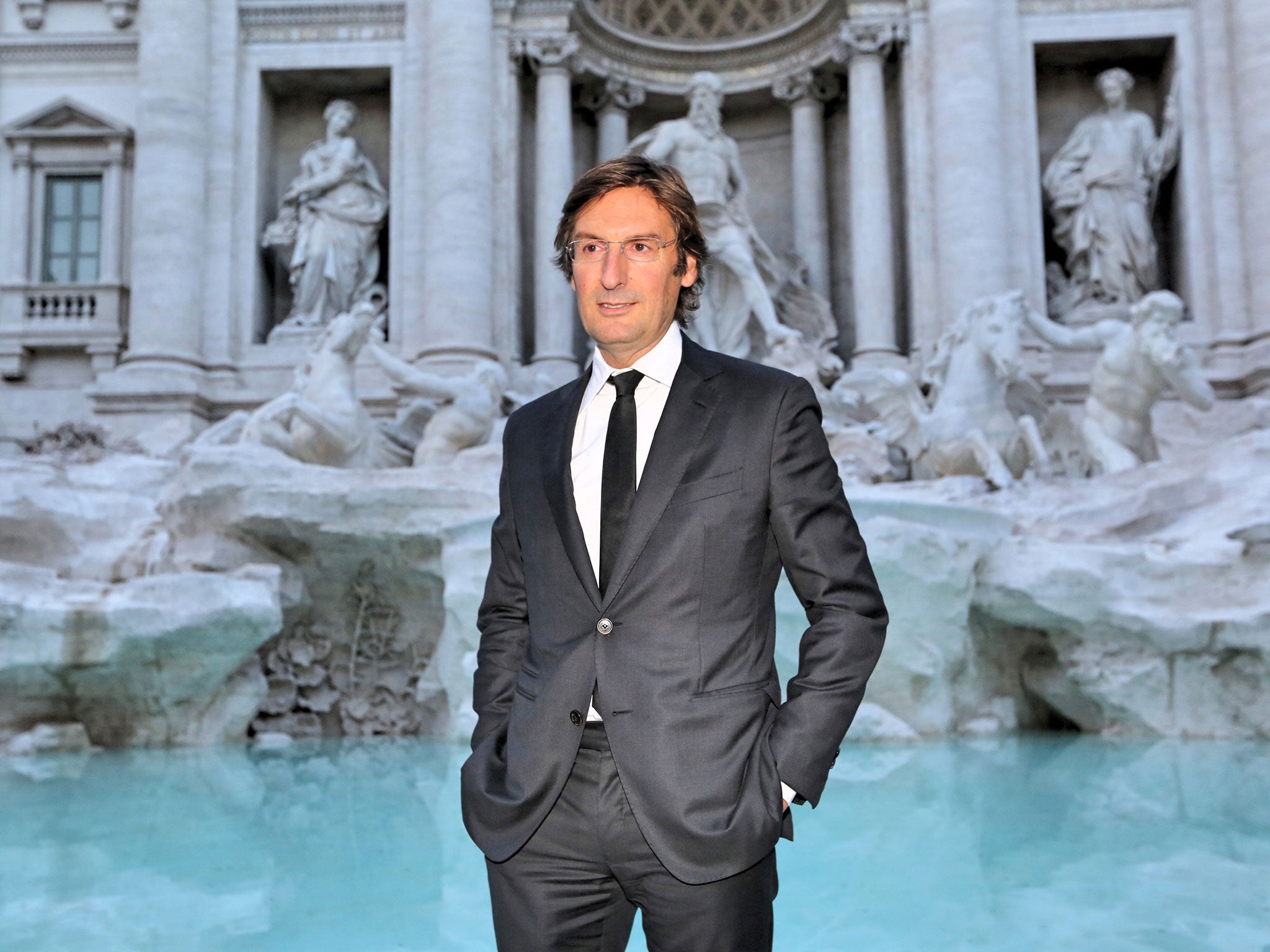 Pietro Beccari at the Trevi fountain, which Fendi is helping to restore