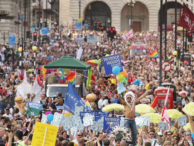 The Gay Pride parade passes down London's Regent Street in 2008