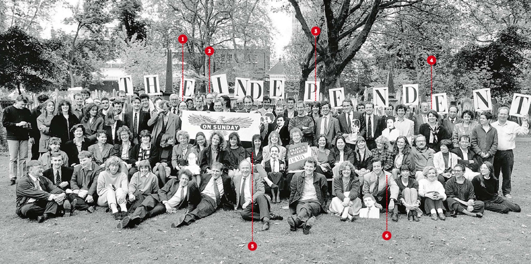 The staff of the Independent on Sunday pictured in 1990