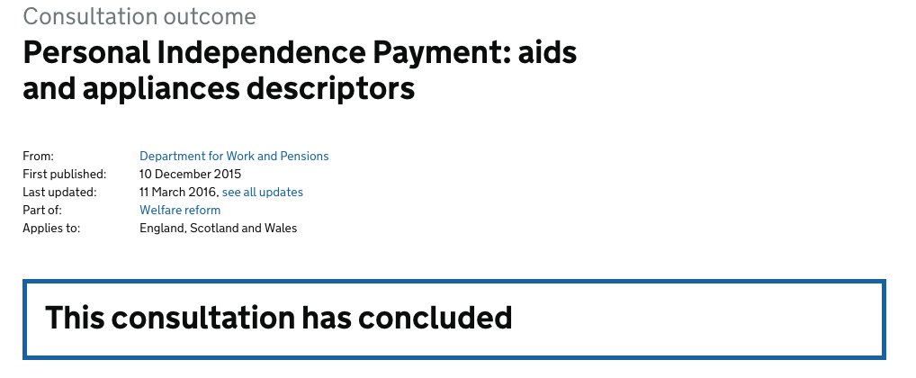 The DWP website says the consultation is closed