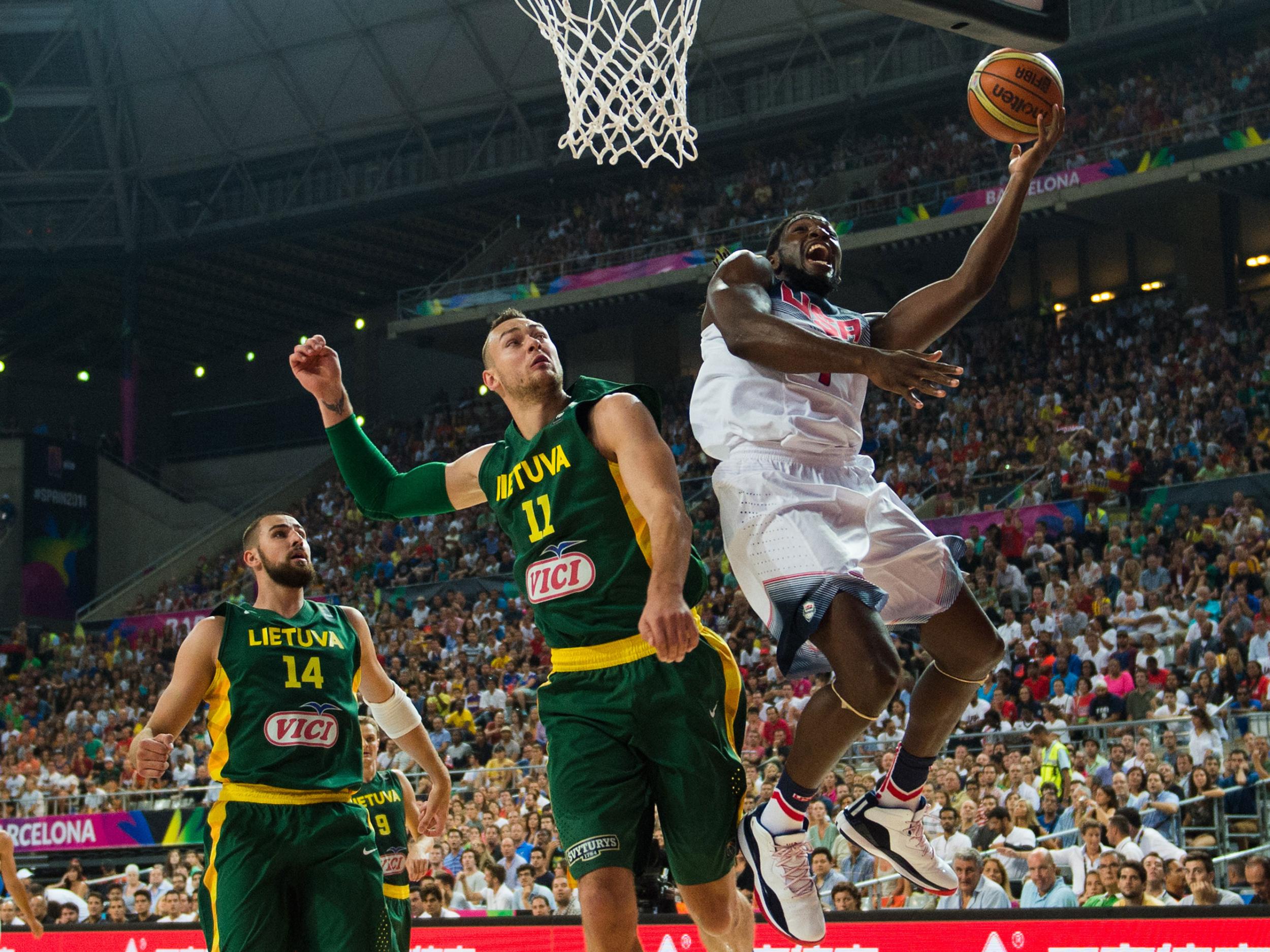 The USA plays Lithuania in the 2014 Basketball World Cup