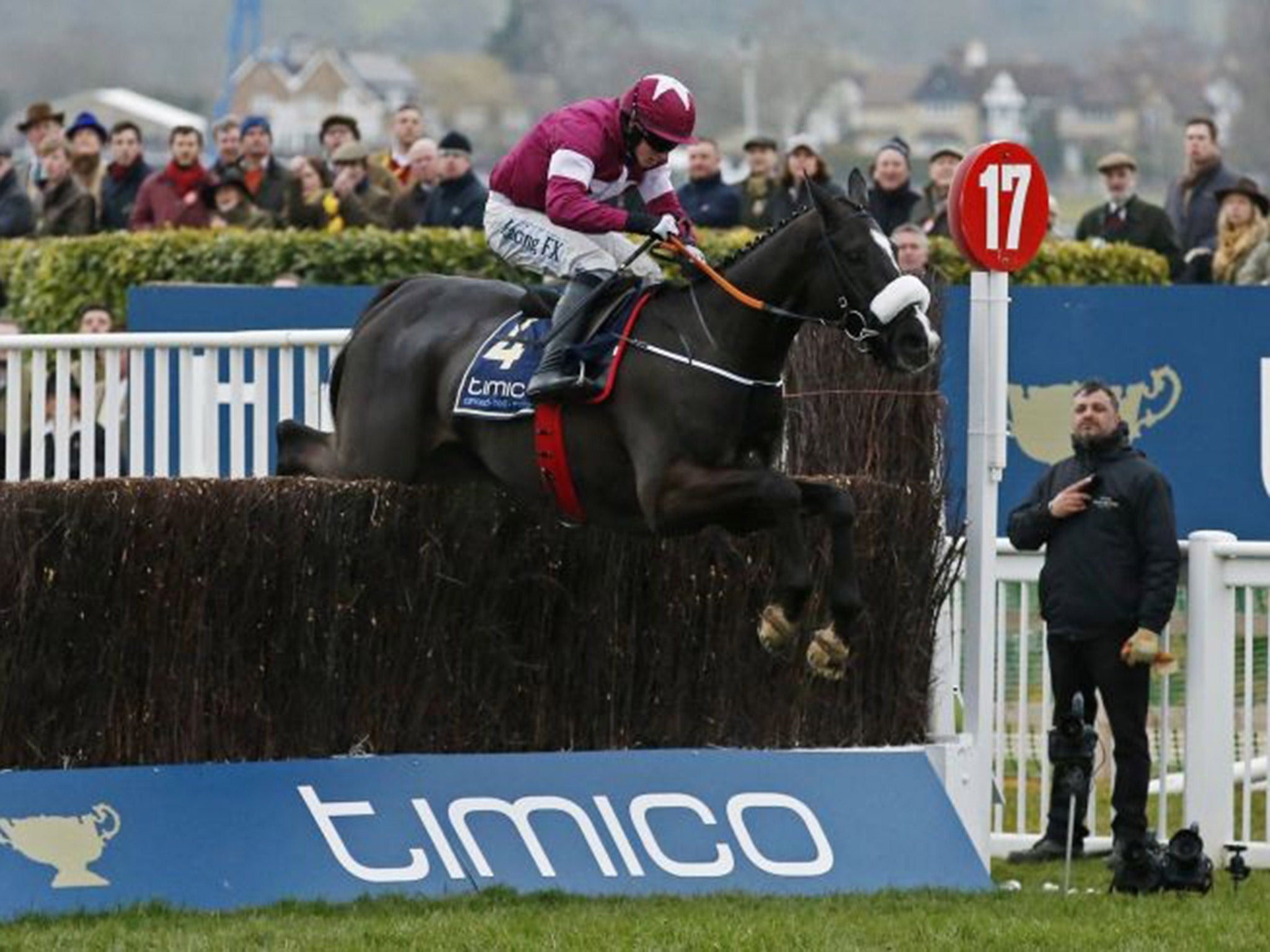 Bryan Cooper leaps over the last fence on Don Cossack on his way to victory in the Cheltenham Gold Cup