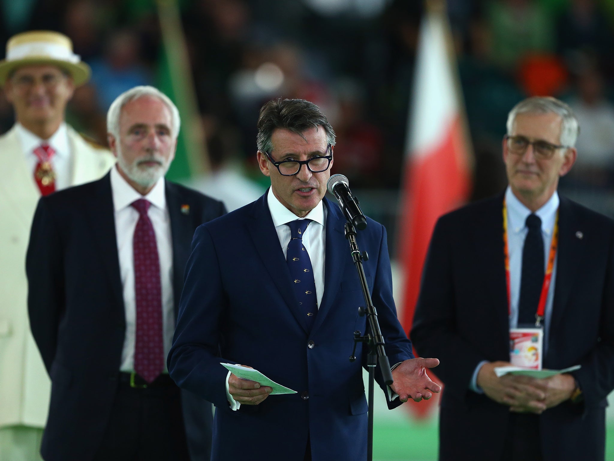 Sebastian Coe speaks during the opening ceremony during day one of the IAAF World Indoor Championships