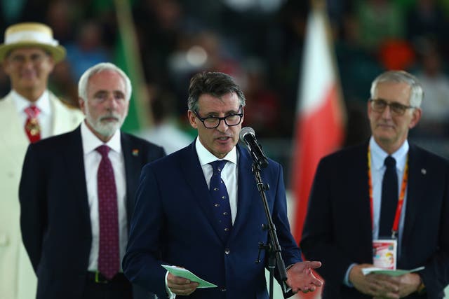 Sebastian Coe speaks during the opening ceremony during day one of the IAAF World Indoor Championships
