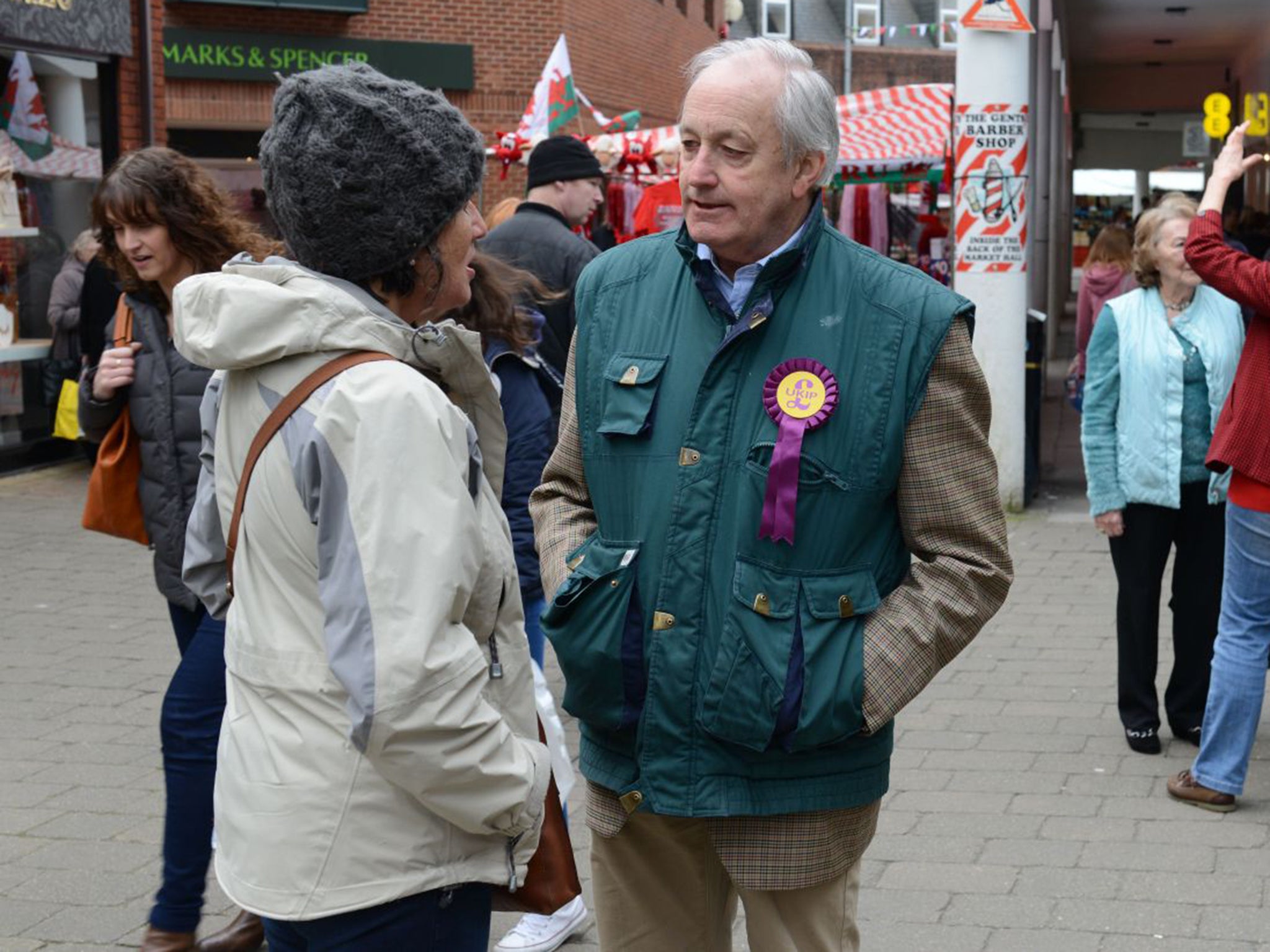 Neil Hamilton talks up his Welsh credentials with voters in Camarthen