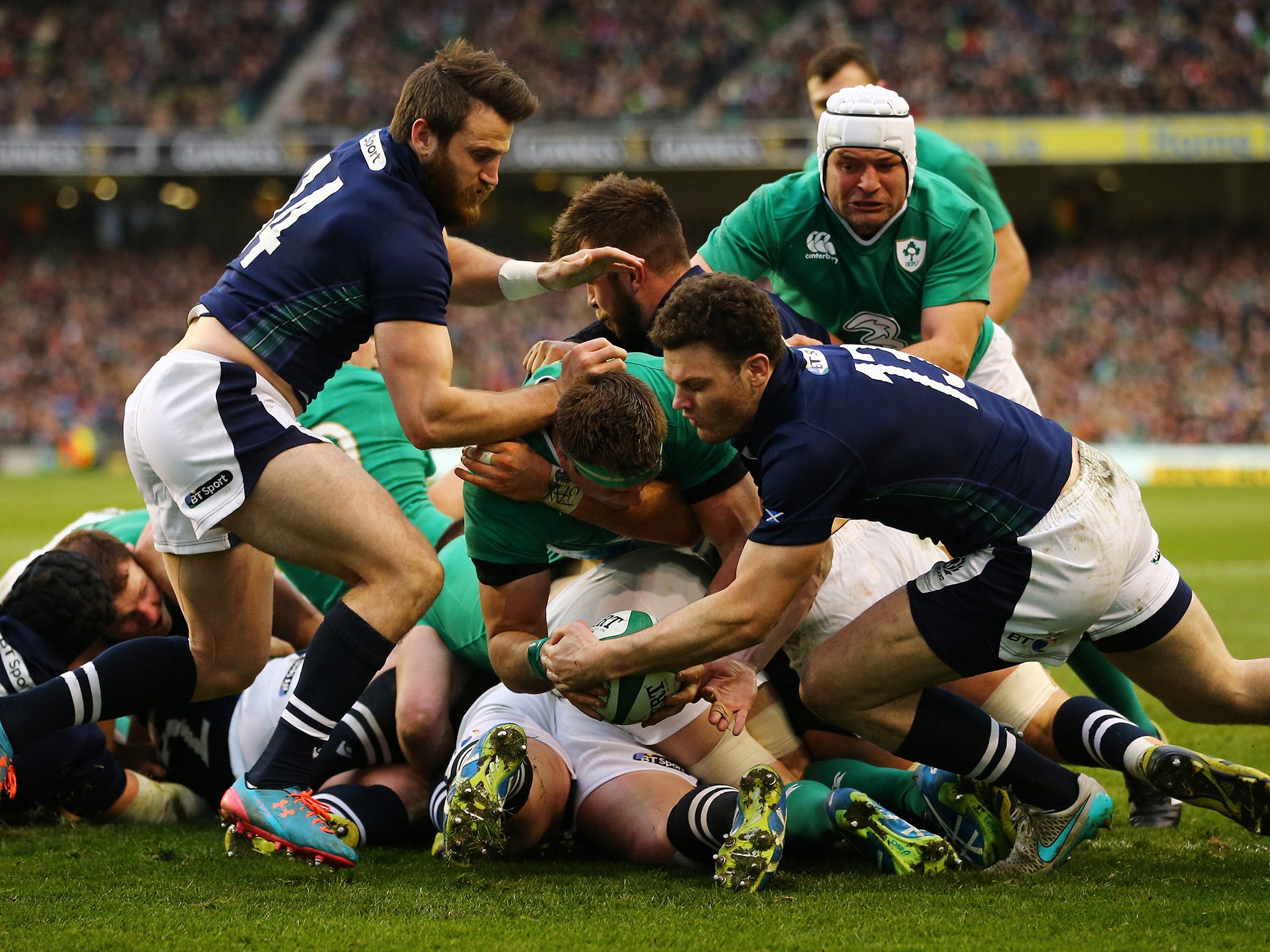 CJ Stander dives over to score Ireland's first try