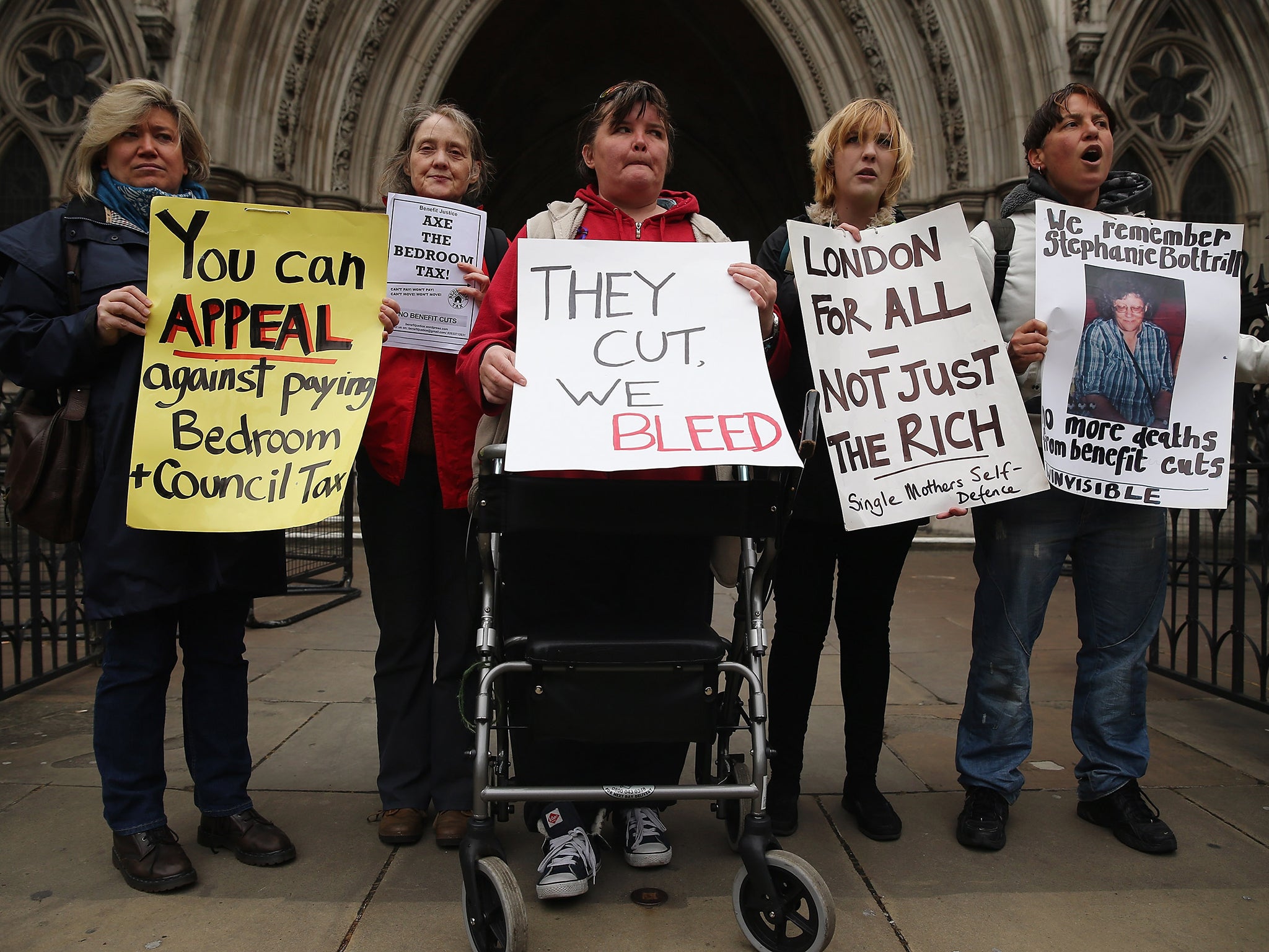 Demonstrators gathered to protest against government changes to the welfare system and the proposed 'Bedroom Tax' in 2013