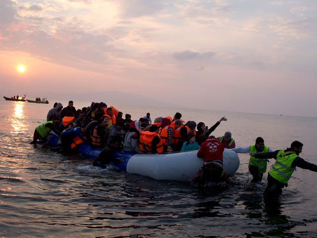 Migrants and refugees arriving on Lesbos yesterday despite the deal; there were two fatalities