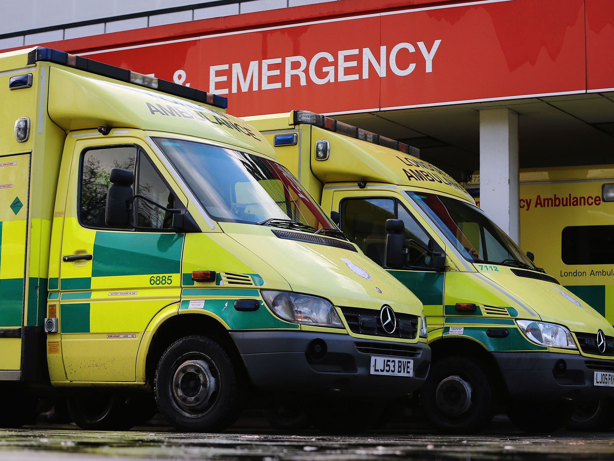 Ambulances park outside the Accident and Emergency ward at St Thomas' Hospital