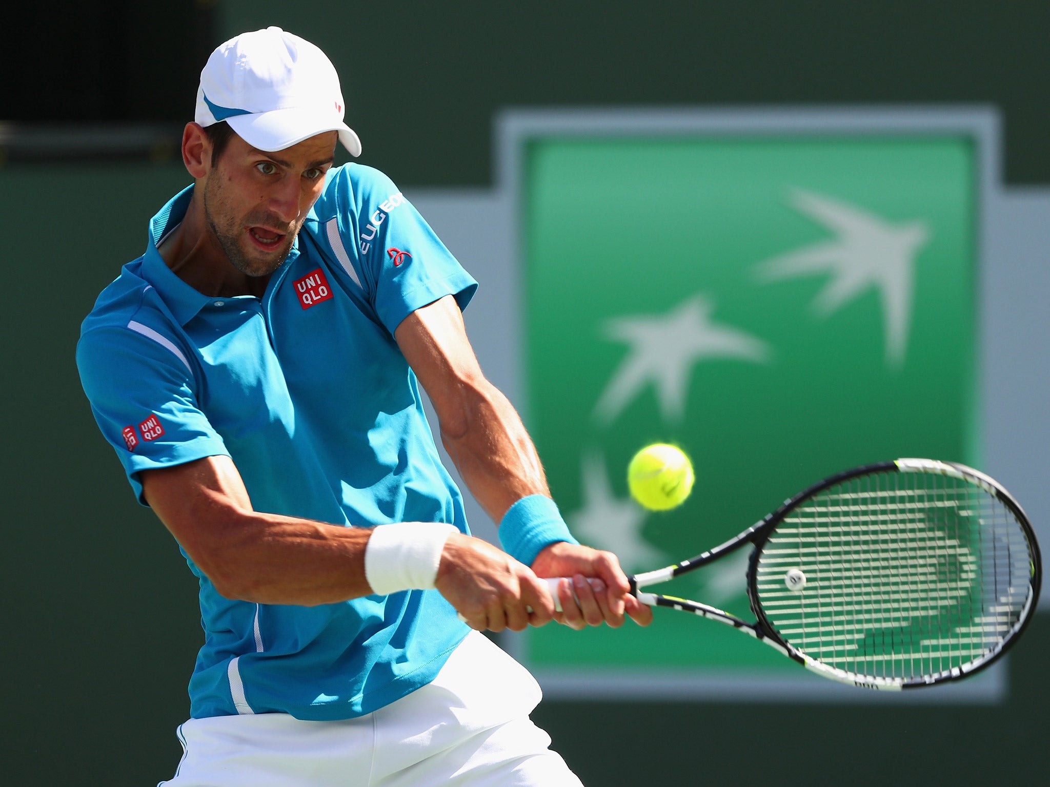 Novak Djokovic in action during the BNP Paribas Open final