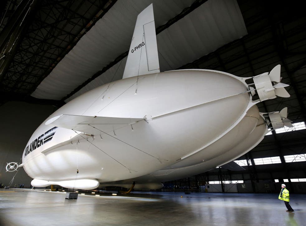 The Airlander 10 airship was tethered as it hovered in its hangar