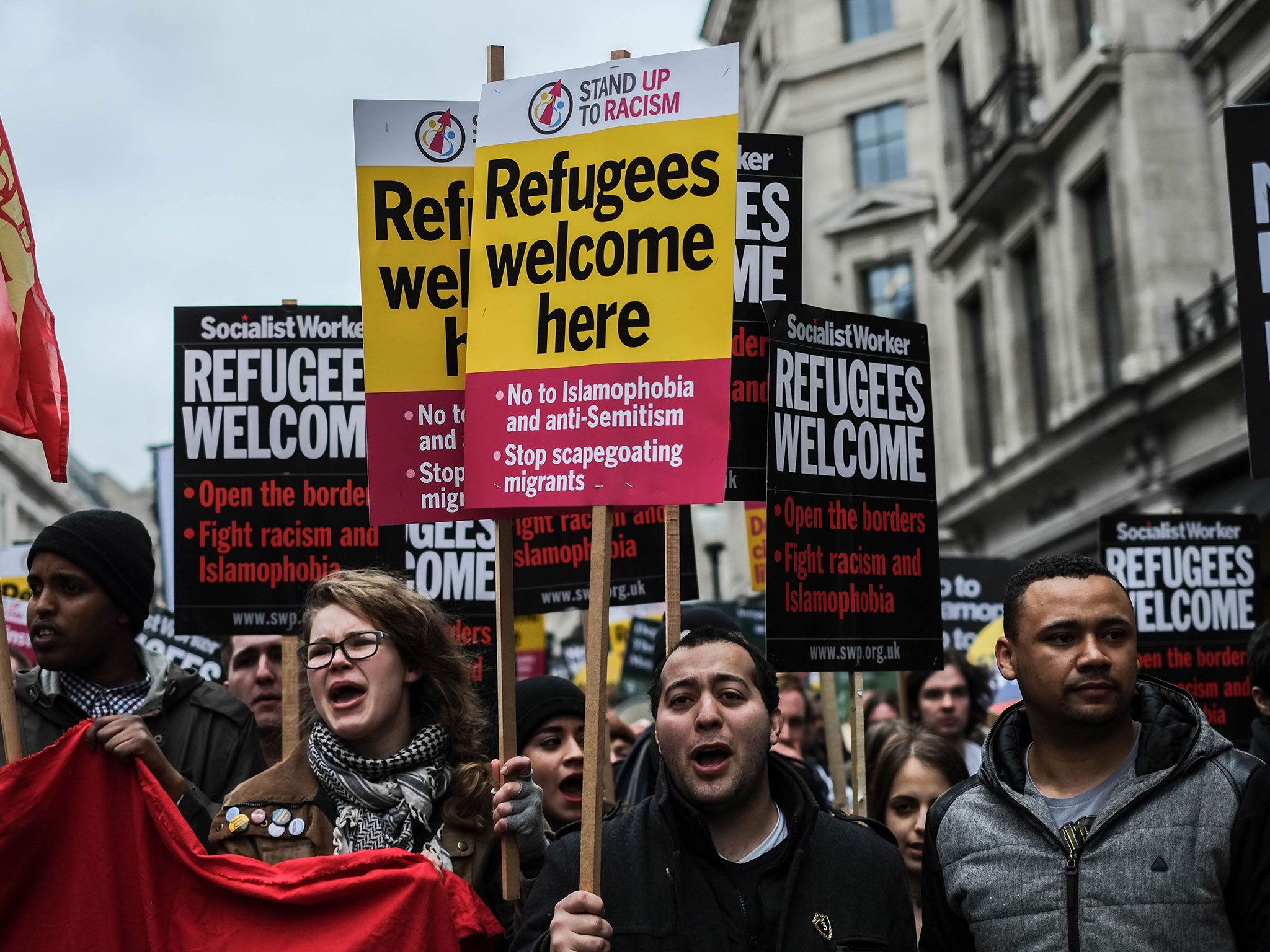 Thousands of people marched through London to show solidarity with refugees, on Saturday 19 March