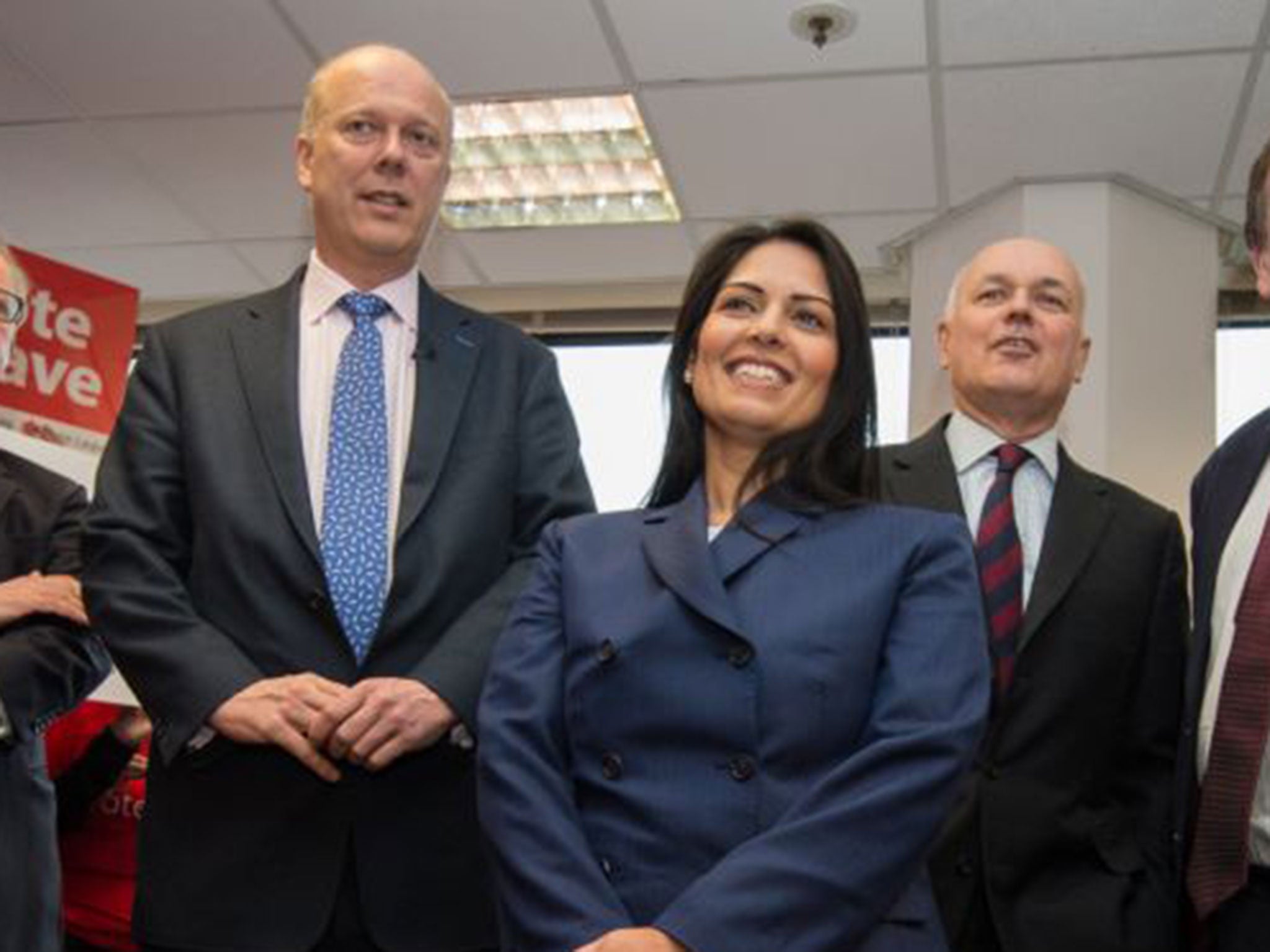 
Chris Grayling, left, and Priti Patel with Iain Duncan Smith at the launch of the Vote Leave campaign in February 