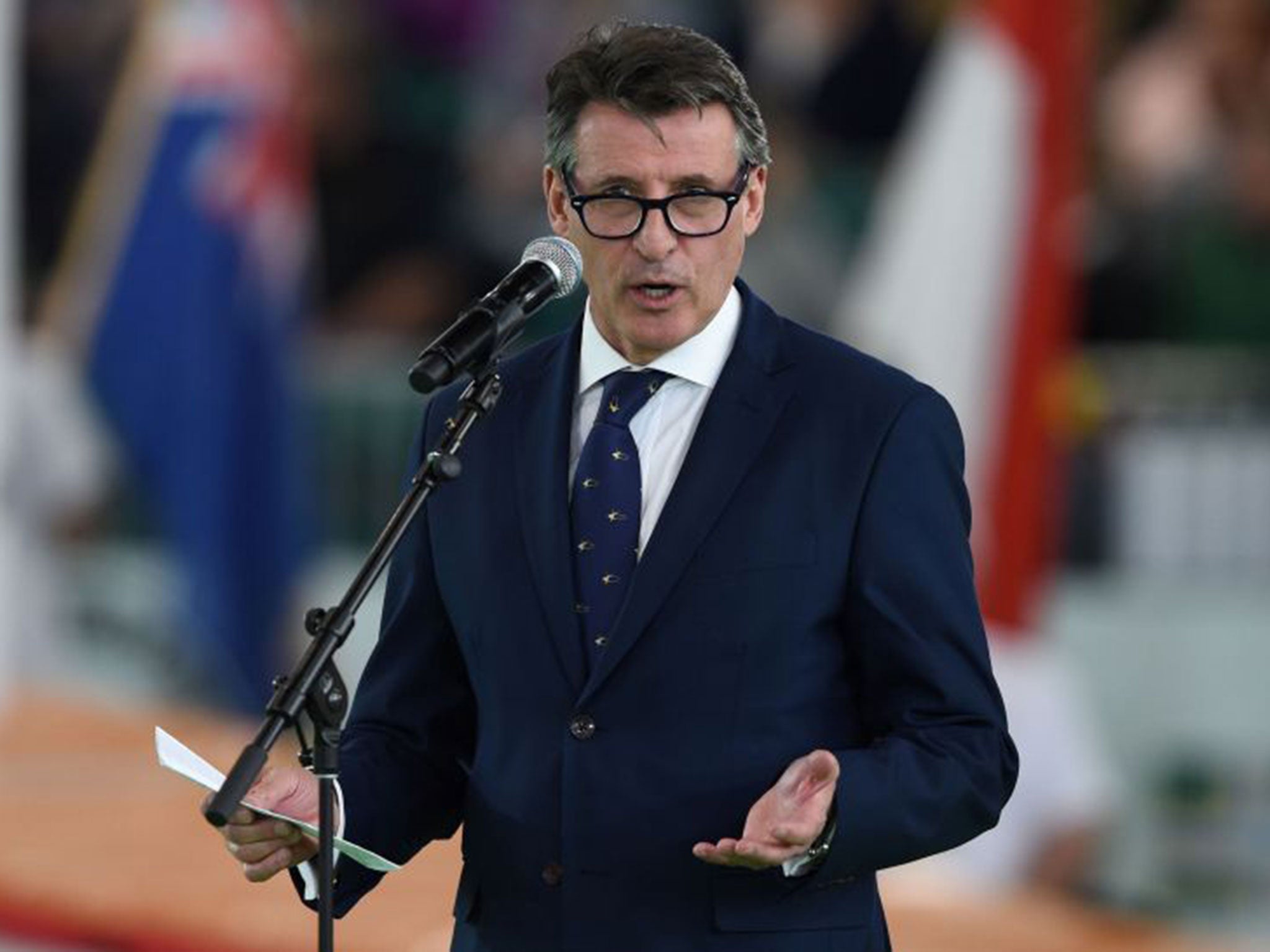 Sebastian Coe speaking during the opening ceremony of the World Indoor Championships