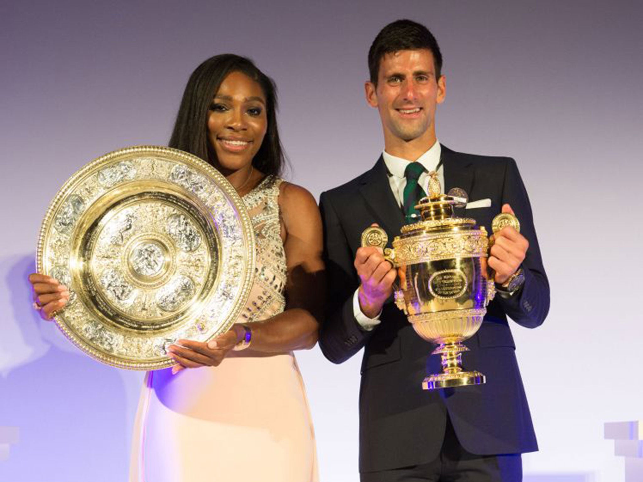 Novak Djokovic and Serena Williams after their victories at Wimbledon last year