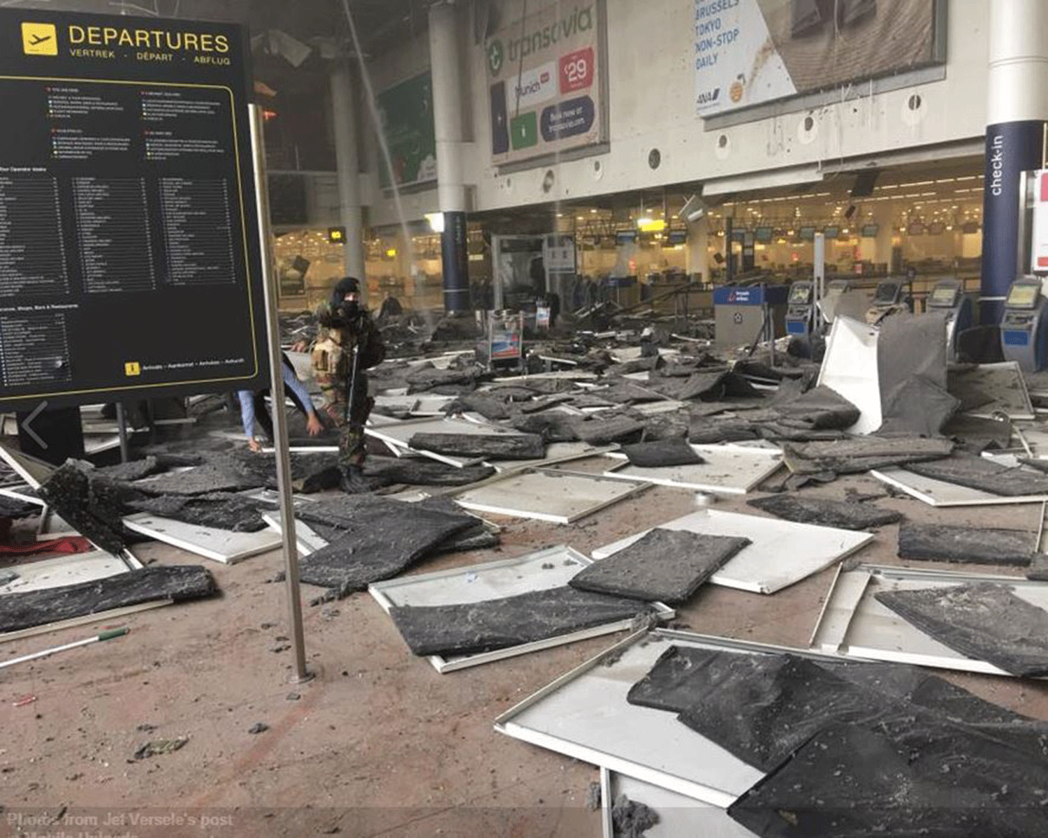 The explosion reportedly took place in the Departures lounge, beyond airport security areas.