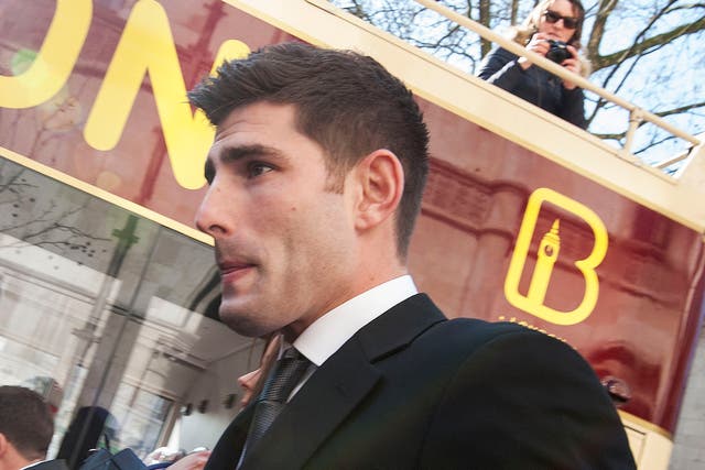 Footballer Ched Evans outside the High Court, London, where his conviction for raping a 19-year-old woman is to be reviewed