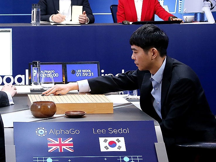 Lee Sedol plays his first move against AlphaGo