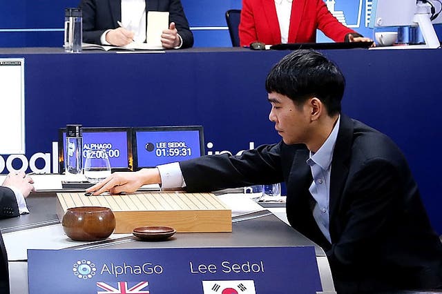 Lee Sedol plays his first move against AlphaGo