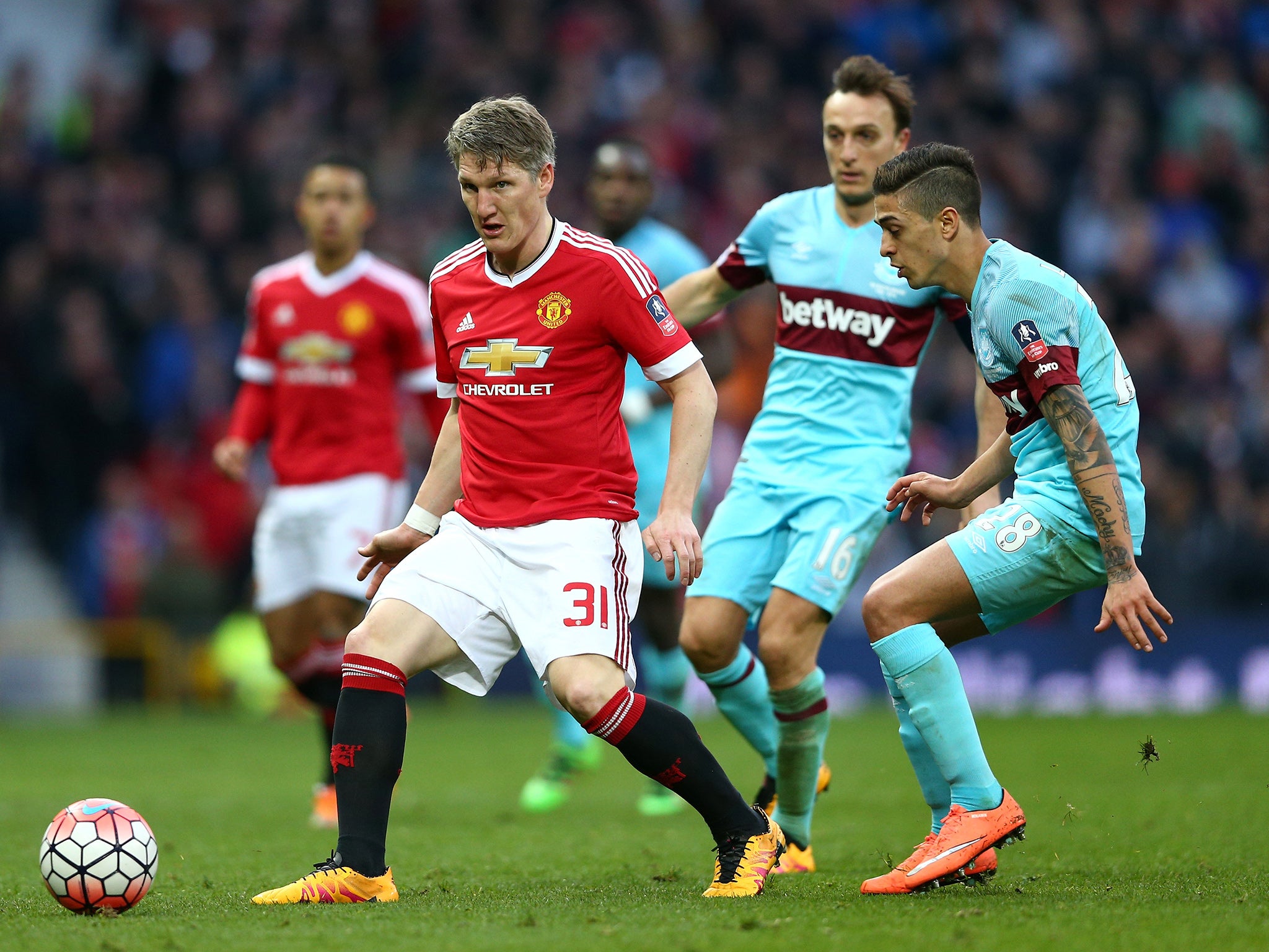 Bastian Schweinsteiger in action for Manchester United against West Ham