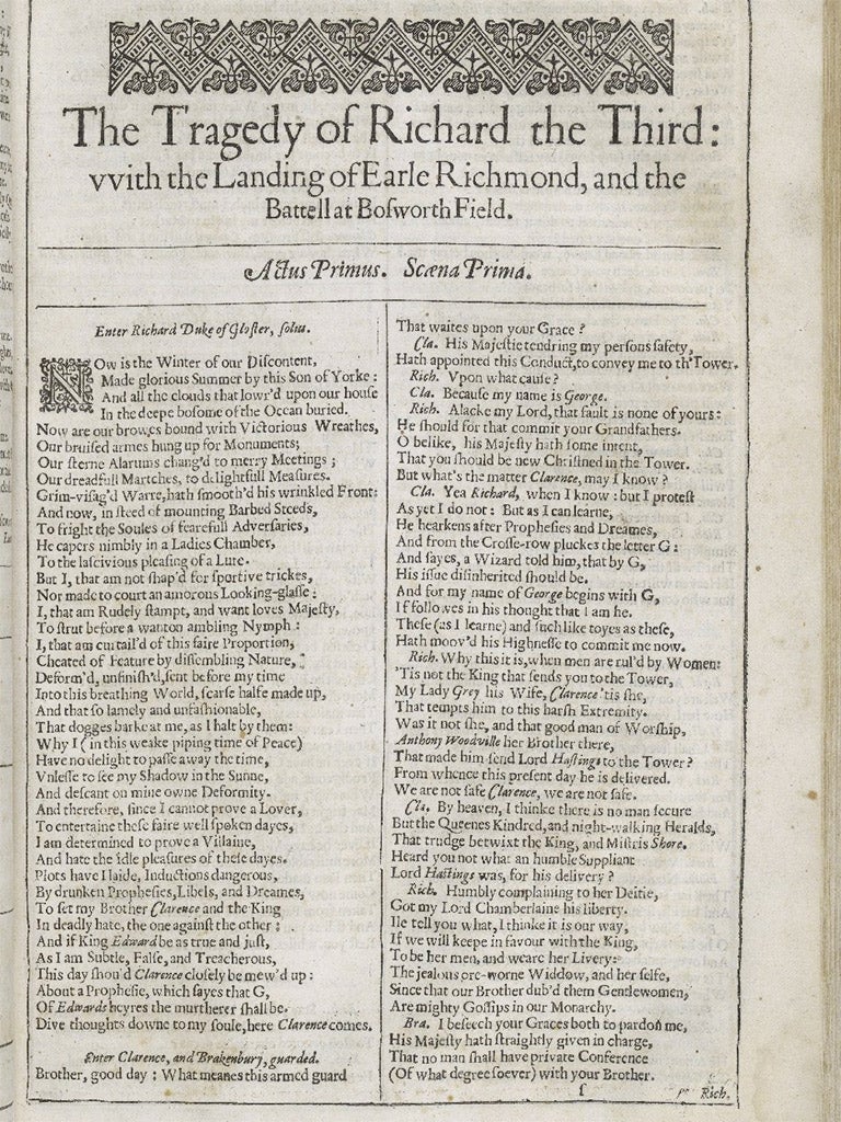 The first page of 'Richard III', printed in the Second Folio of 1632