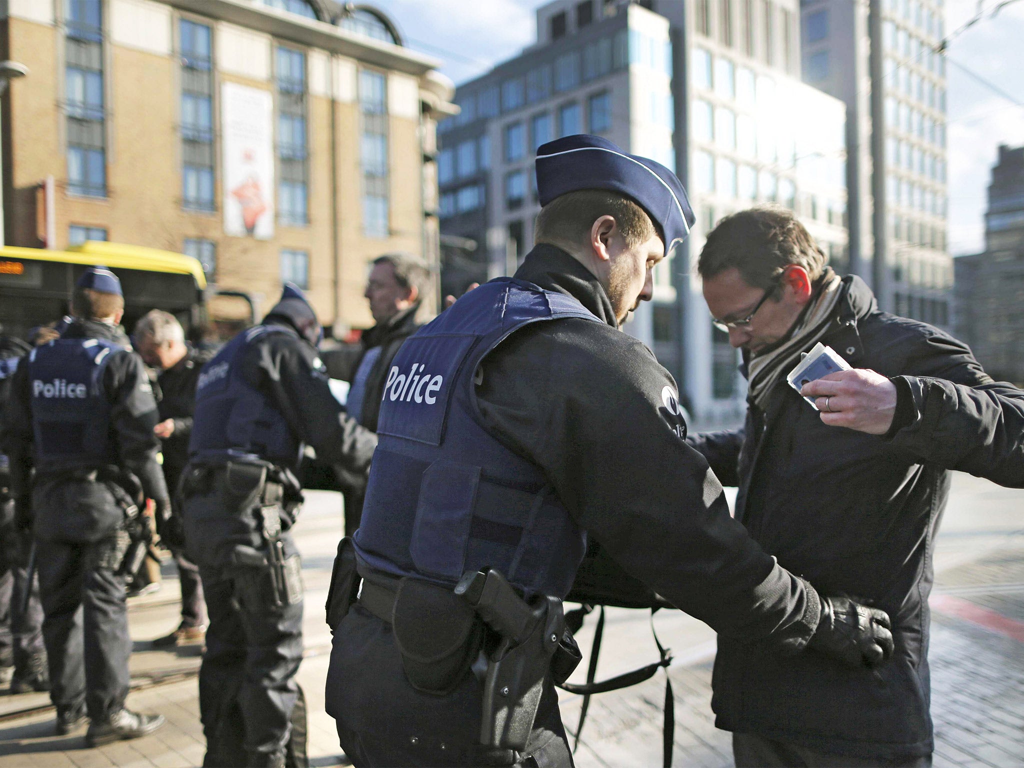 A security checkpoint outside the Midi train station following the bomb attacks