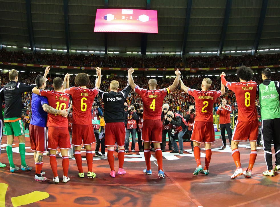 A view of the King Baudouin Stadium as the Belgium team celebrate qualifying for Euro 2016