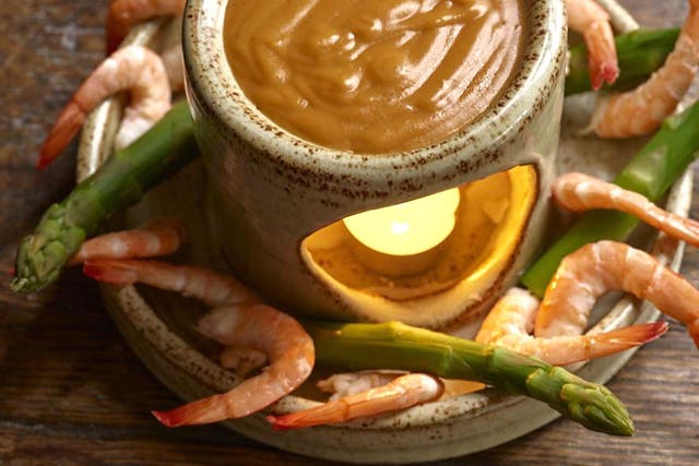 Prawn and asparagus is most certainly not a traditional fondue