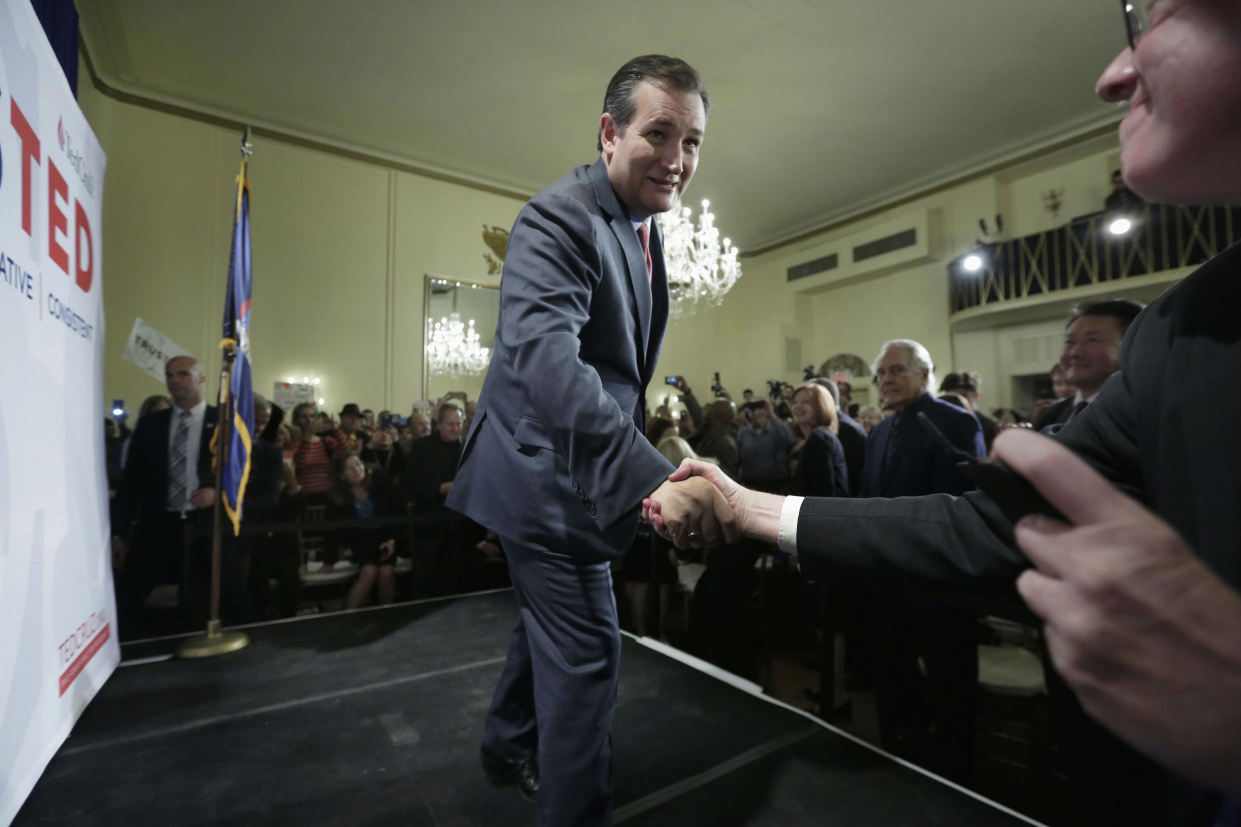 Ted Cruz shakes hands with voters in New York