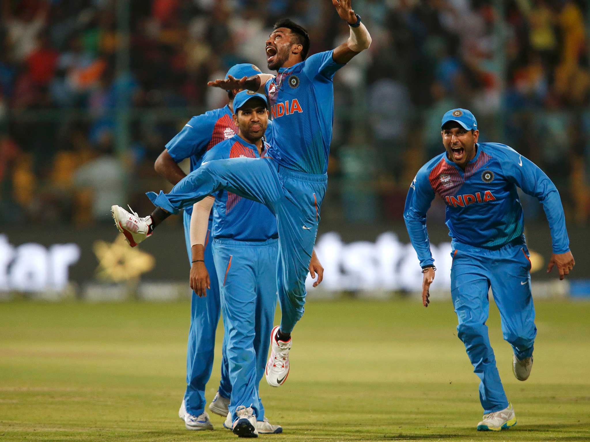 India’s players celebrate their dramatic win over Bangladesh