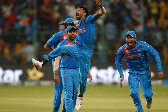 India’s players celebrate their dramatic win over Bangladesh