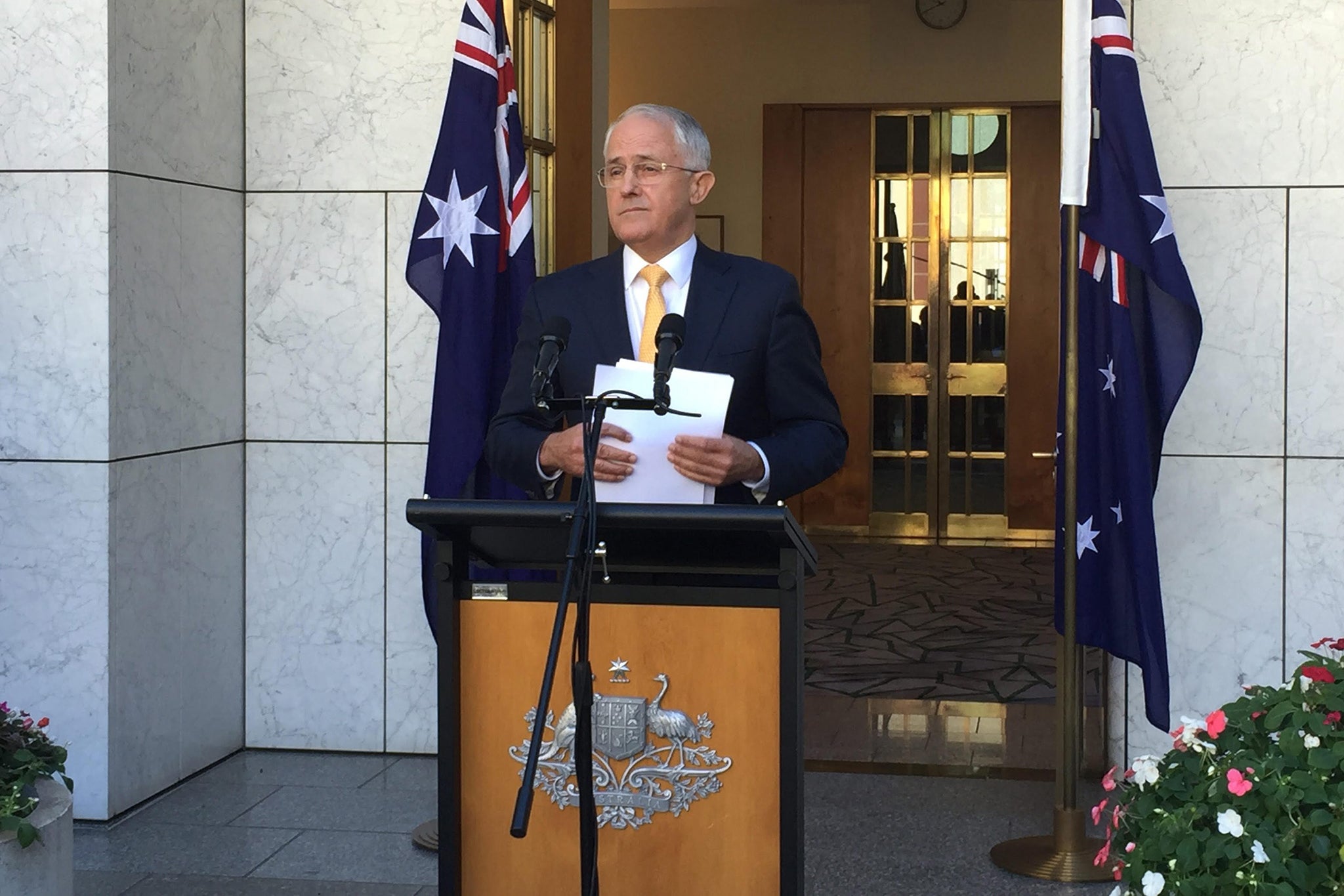 Australia's Prime Minister, Malcolm Turnbull speaking to the media at Parliament House in Canberra