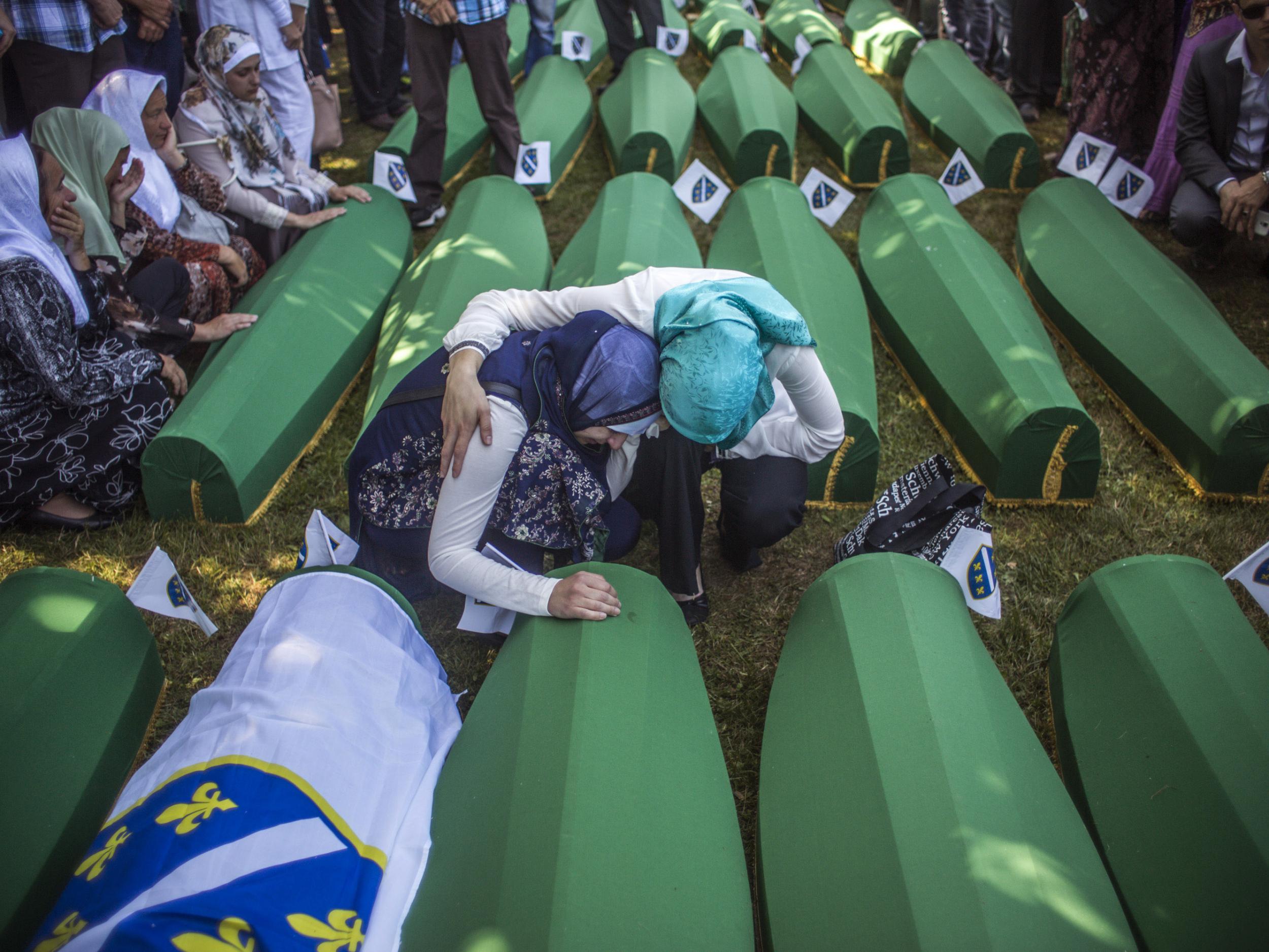 Women mourn Srebrenica victims at the 20th anniversary of the massacre